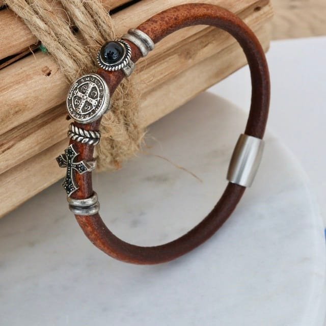 Woven St. Benedict Medal Bracelet With Medjugorje Stones - Adjustable Catholic Religious Jewelry - View #12