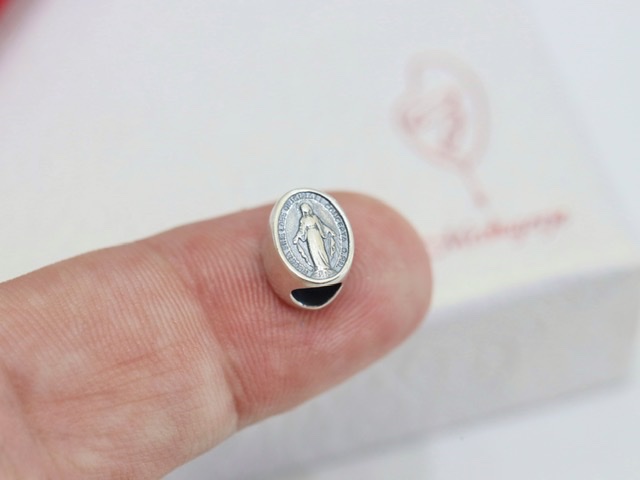 Miraculous Medal charm sterling silver fits Pandora Catholic