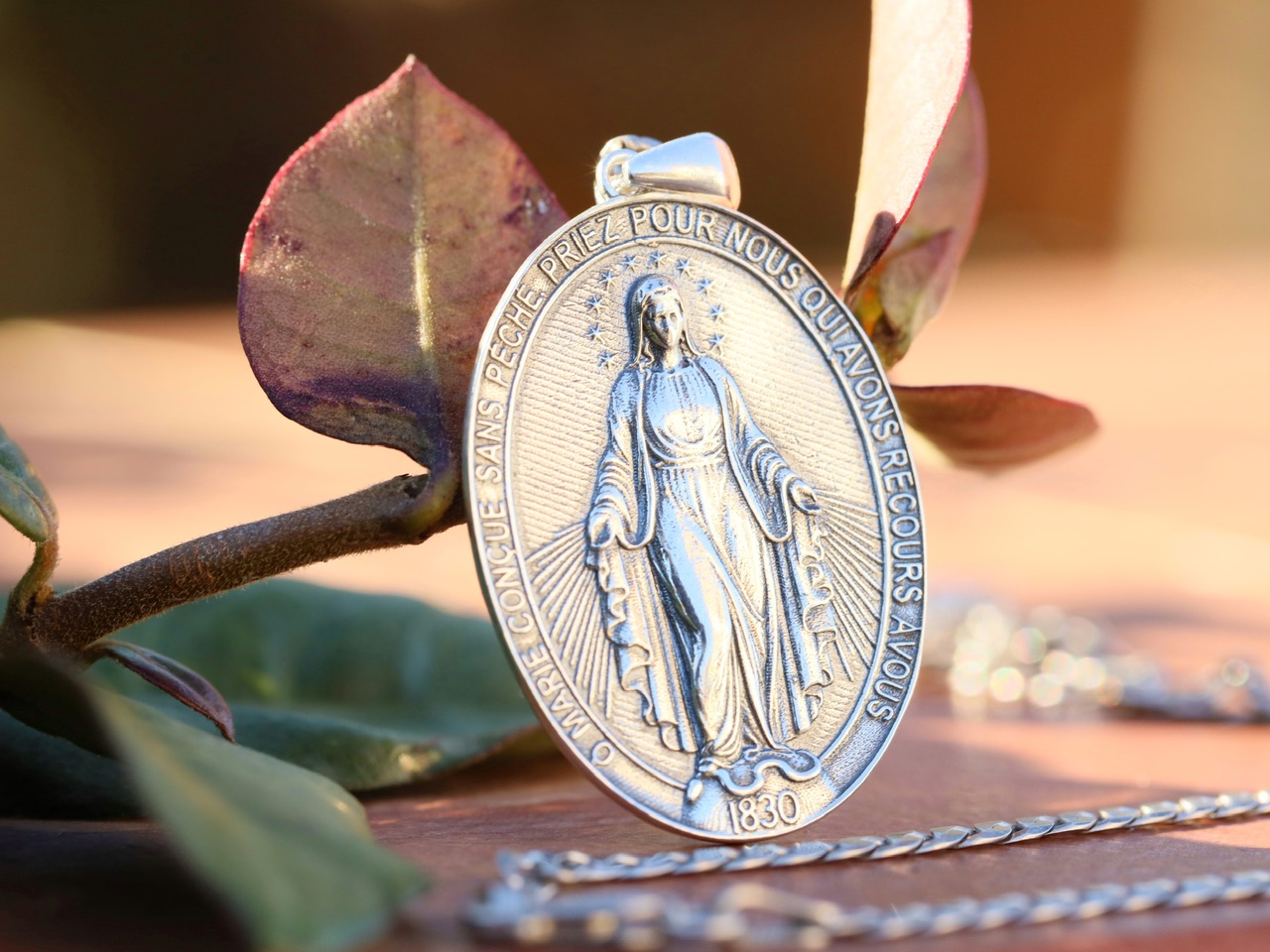 Large antique sterling silver Miraculous Medal - Medjugorje Jewelry
