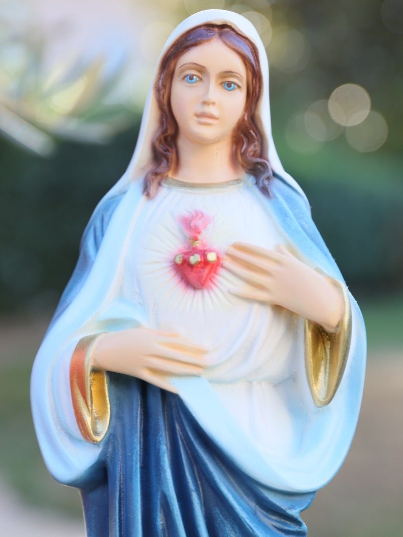 Sacred Heart of Mary statue in marble, Statue of the Virgin store Mary hand painted, various heights MADE IN ITALY