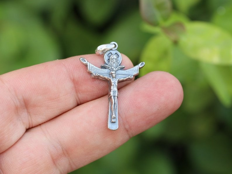 Sterling Silver or Gold-tone Religious Tiny Classic Italian Mini Textured Cross Tiny Crucifix Small outlet Pendant and Necklace