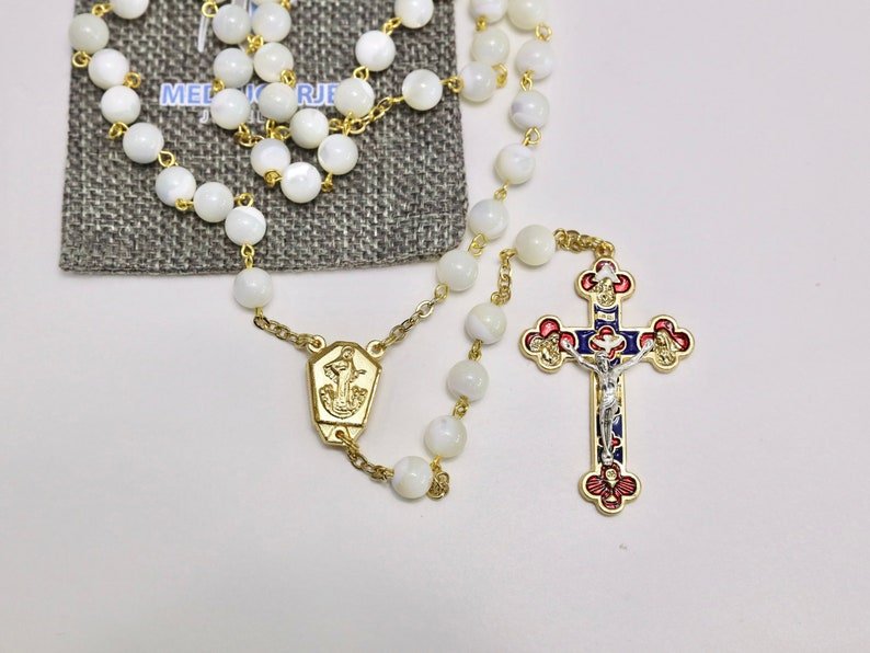 Fresh Water Pearls rosary with gold plated offers crucifix, Virgin Mary centre piece and links