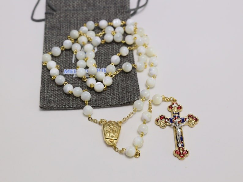 Mother of Pearl Holy Trinity Gold hot Rosary