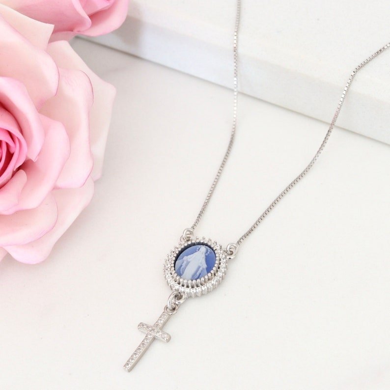 BEST SELLER Gold buy Rosary Necklace London Blue Jewelry Women Sterling Silver Catholic Rosaries Confirmation Gift Mary Miraculous Medal